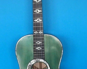Blueberry Handgjord akustisk gitarr i parlorstorlek, husvagnsmotiv