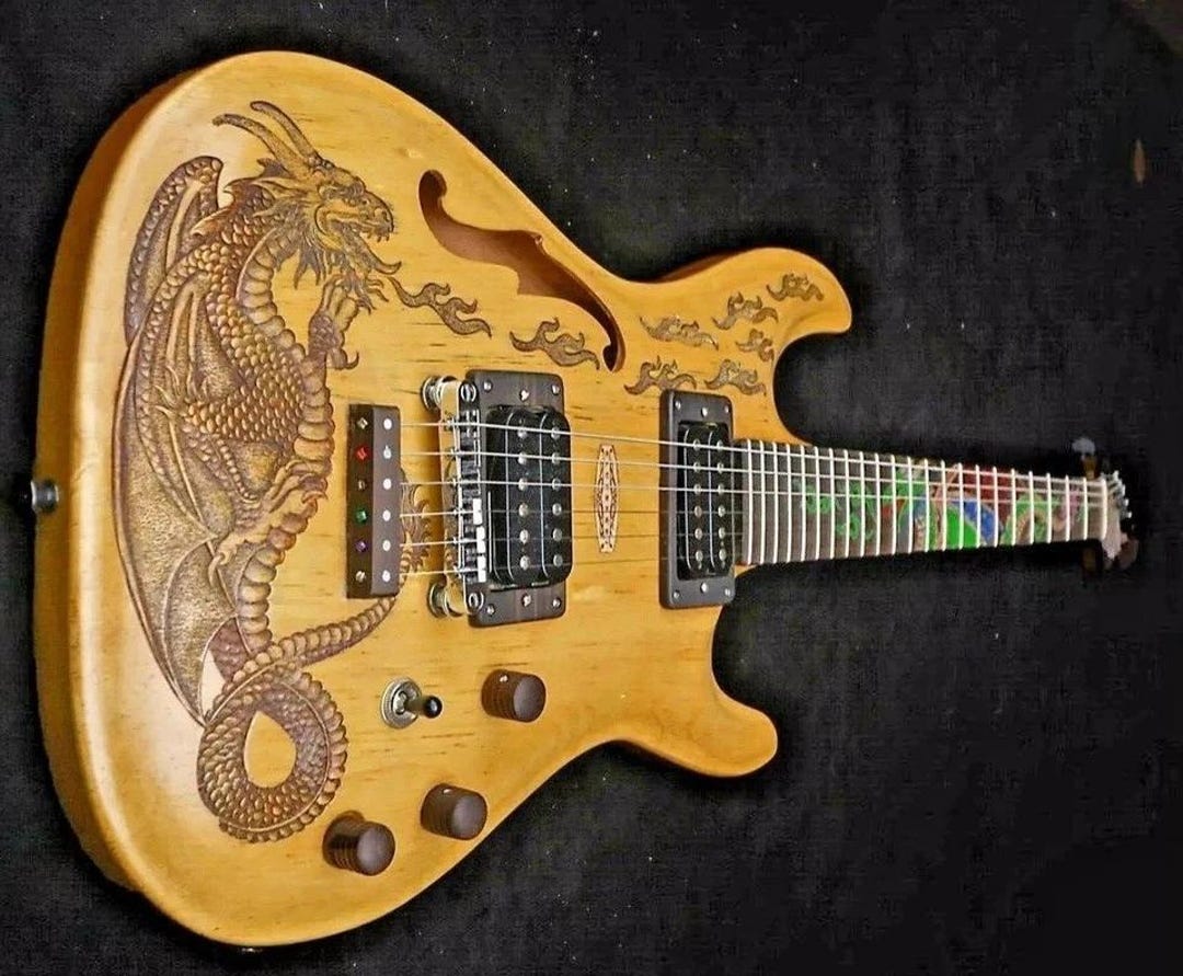 Handmade Electric Guitar: Dragon Motif, Semi Hollow Body, Seymour ...