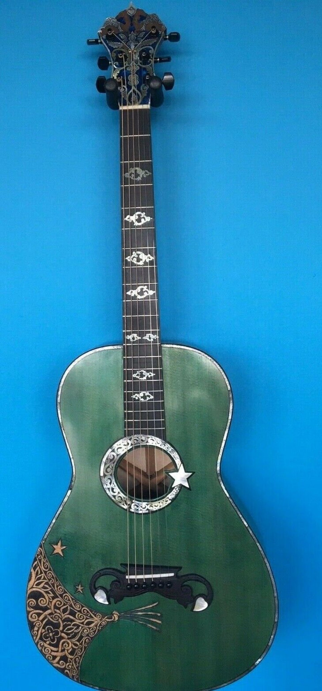 Blueberry Handmade Parlor Guitar Caravan Motif Built to Order Etsy