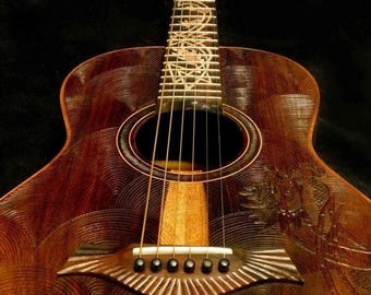 Handmade Dragon Acoustic Guitar: Balinese Rosewood Parlor Guitar