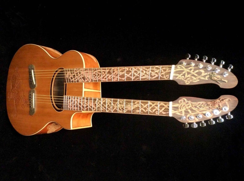 Blueberry Handmade Double Neck Acoustic Guitar Fanned Fret and Regular Fret Necks Cedar and