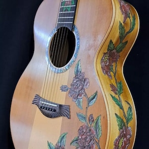 Blueberry Handmade Acoustic Grand Concert Acoustic Guitar Floral Motif