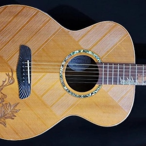 Acoustic Guitar Handmade by Blueberry, 6 String wood Deer motif Guitar, Custom Handcrafted Wooden Guitar, Grand Concert Guitar, Steel String