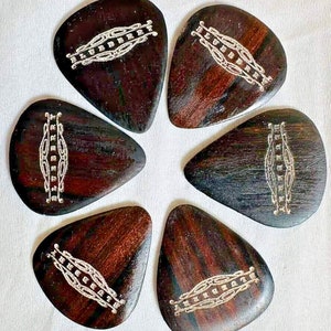 Blueberry SIX Handmade Ebony Wooden Guitar Picks - available in Thin-Med-Hard