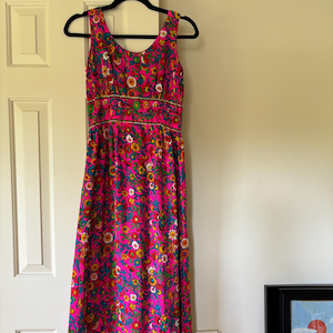 Vintage Dress 1960s 1970s Pink Psychedelic Flower Power Maxi Dress with Matching Scarf