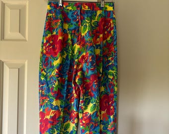 Vintage Flower Power Pants Petal Pushers Bright Multi Colored - Etsy