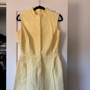 Vintage Dress 1960s Butter Yellow Quilted Sleeveless Dress with Pockets