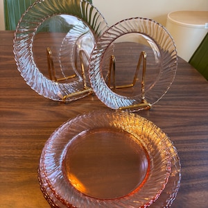 Vintage Pink Glass Arcoroc France 8 Piece Plate Set