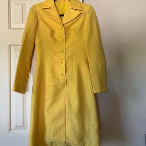 Vintage Dress 1960s 1970s Yellow Long Sleeve Button Up