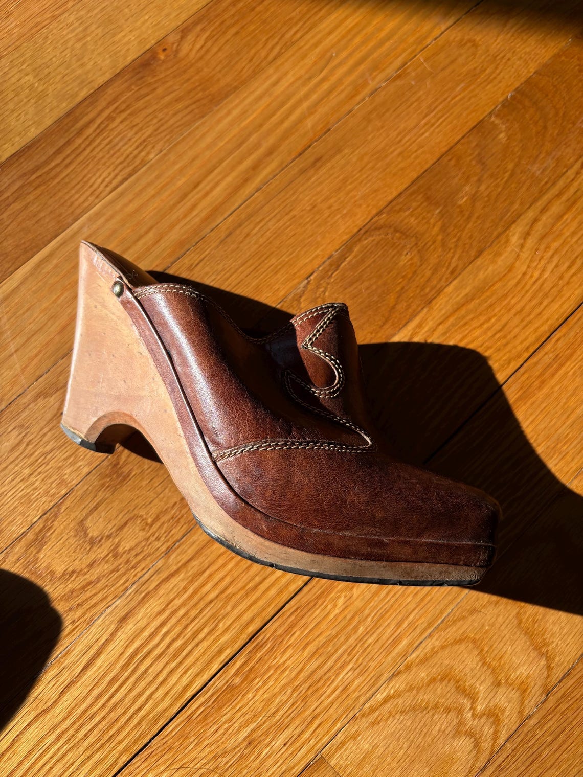 Vintage 1960s-1970s Western Cowboy Heel Clogs Wooden Base Leather Upper ...