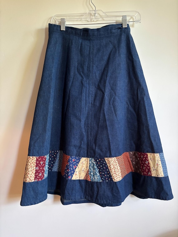 Vintage 1970s Denim and Patchwork Wrap Skirt - image 2