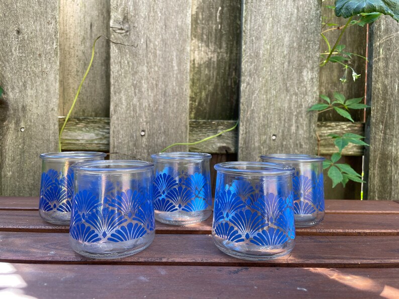 Yoplait Oui Yogurt Glass Jar Set of 5 Vintage Style Blue Fan Etsy