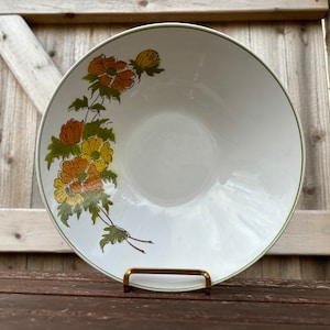 Vintage Mikasa Focus-Shape Ponte Vedra 2020-M 9&#39;&#39; Bowl Retro MCM 1970s Floral Serving Bowl Orange Green and Yellow Mid Century Kitchen