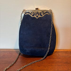 Vintage Black Suede and Gold Evening bag or Clutch by Wear Well 1950s 1950s Mid Century