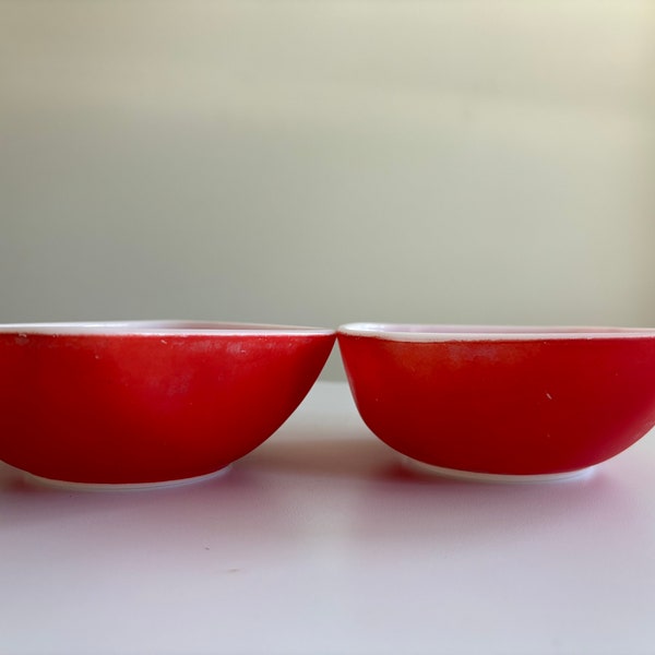 Vintage Pyrex A-17 12 Ounce Red Milk Glass Square Bowls Retro MCM 1950s Kitchen