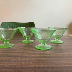 Vintage Set of Four Uranium Glass Coupe Drinking Glasses