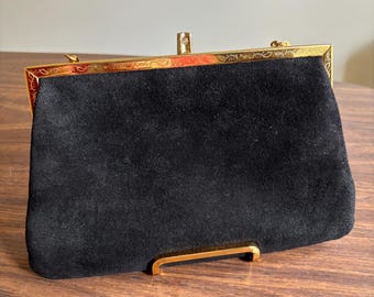Vintage 1950er-1960er Etra Schwarze Wildleder Abendtasche oder Clutch Gold-Hardware
