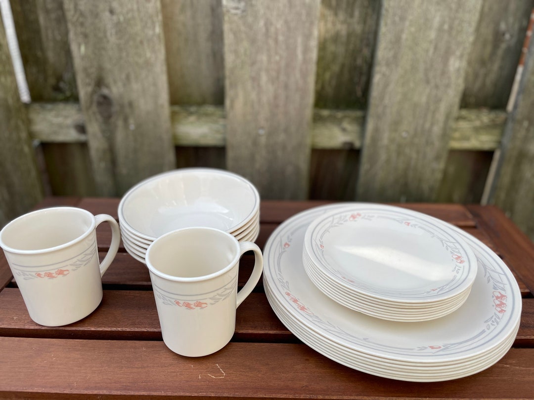 Corelle Rose Pattern Dinnerware 23 Piece Dish Set Vintage Etsy