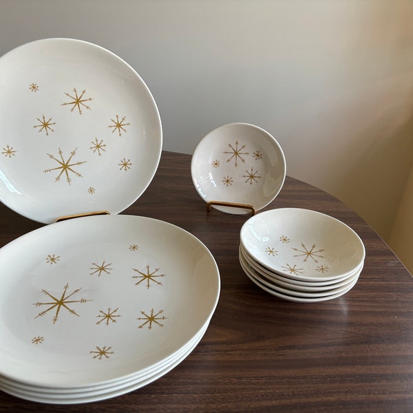 MCM Vintage Plates Royal China Star Glow Royal Ironstone Stoneware Atomic Star Pattern Retro 1950s