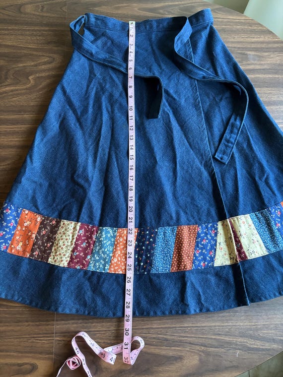Vintage 1970s Denim and Patchwork Wrap Skirt - image 4