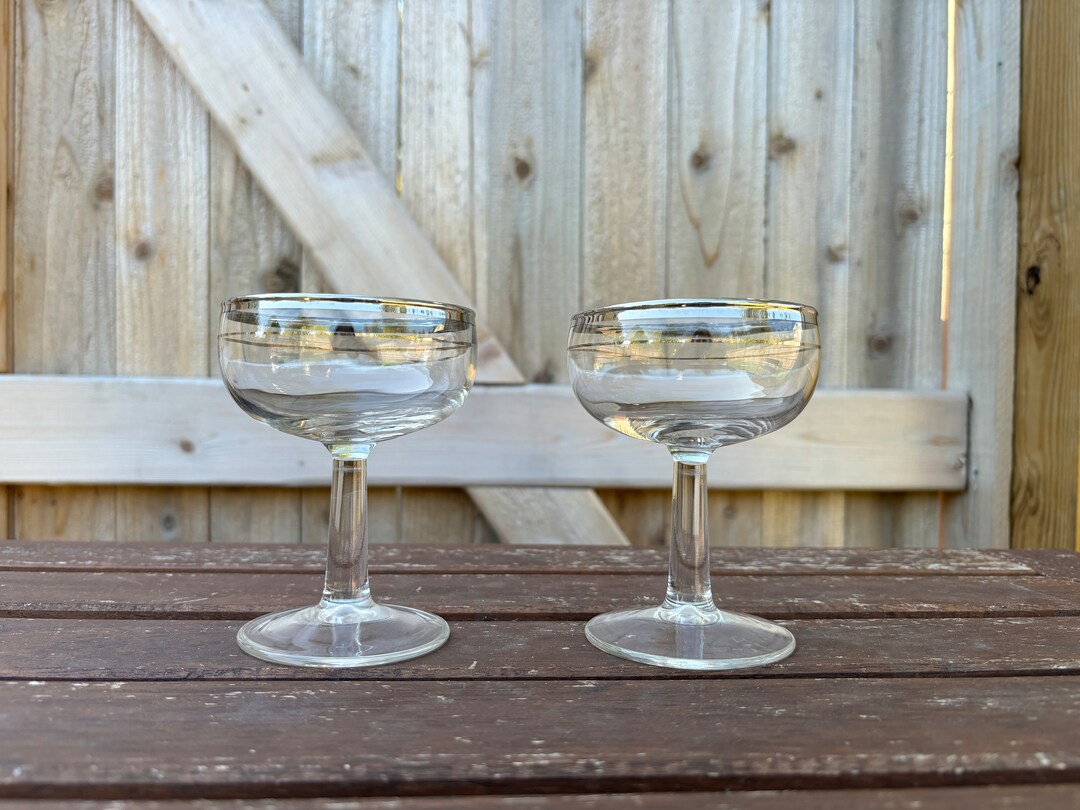 Vintage Coupe Glasses MCM Silver Rim Champagne or Cocktail Bar Etsy