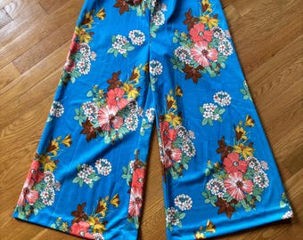 Vintage Wide Leg Palazzo Pants Polyester Flower Power