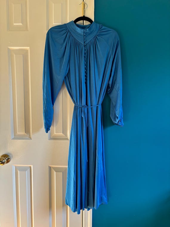 Vintage Dress 1970s Royal Blue Polyester Covered Buttons Ayres by E Eysen