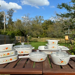 Corning Ware Wild Flower Butterfly Casserole Baking Dish Vintage 1970’s Pyrex Glass Lid Retro Mid Century Modern Kitchen Cookware, Bake Ware
