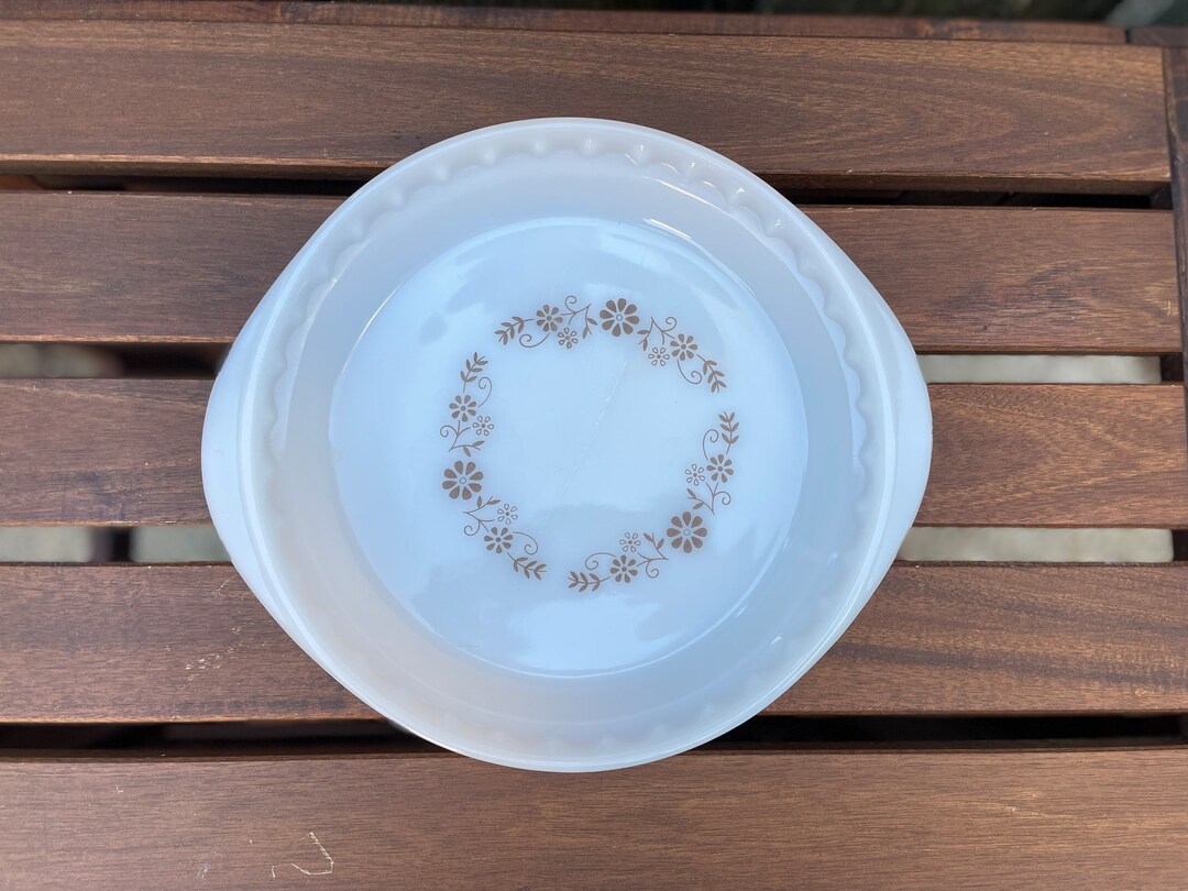 Vintage Milk Glass Pie Pan Pie Plate Brown Floral Pattern Etsy