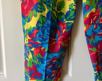 Vintage Flower Power Pants Petal Pushers Bright Multi Colored - Etsy