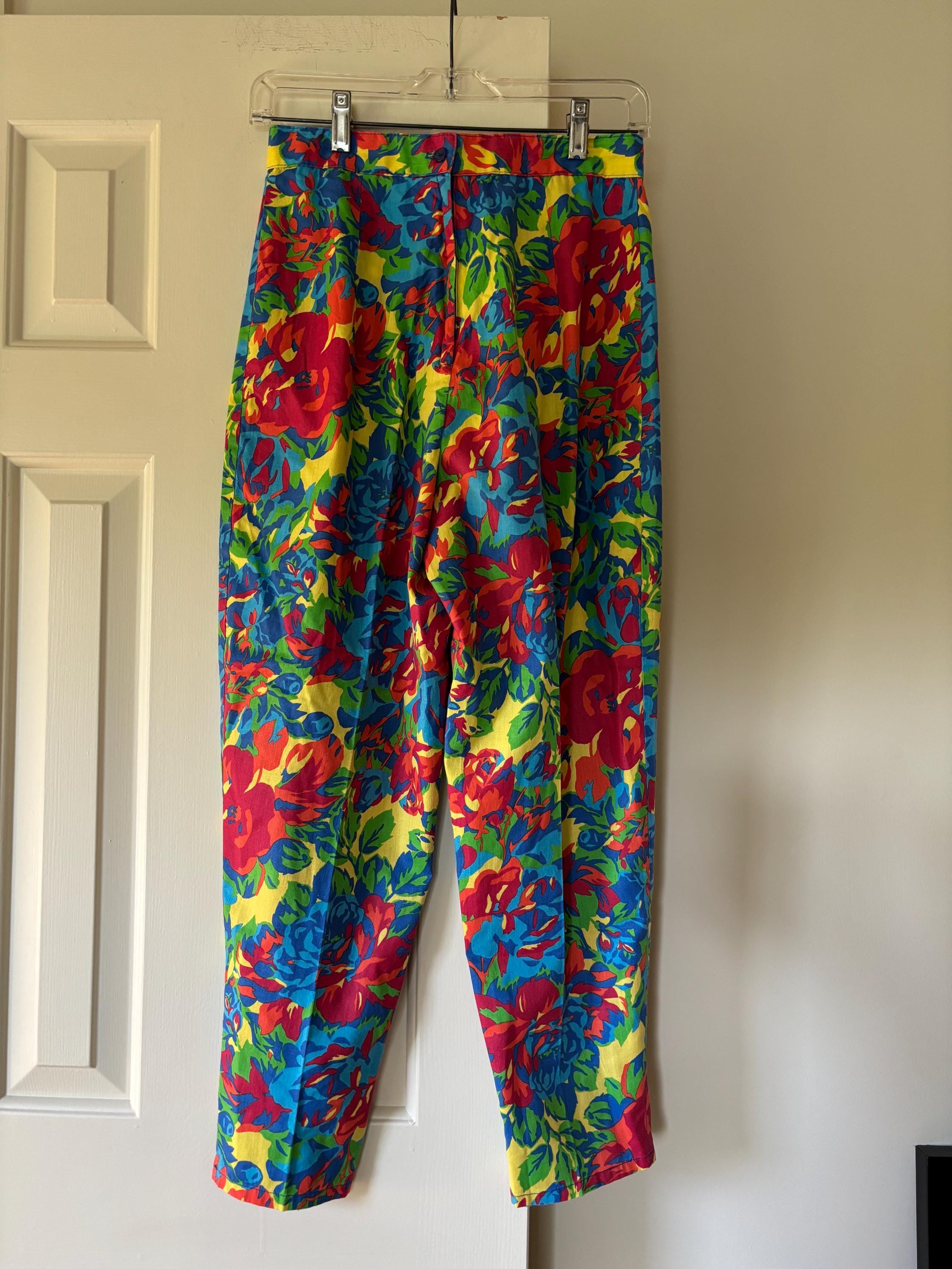 Vintage Flower Power Pants Petal Pushers Bright Multi Colored - Etsy