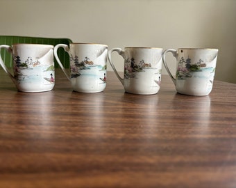 Tasses à thé nippon vintage antiques peintes à la main tasse à thé ou à expresso estampe feuille d'érable bleu 1890-1911