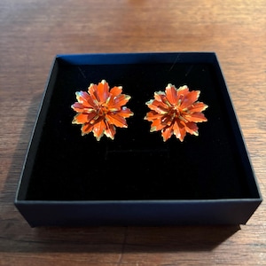 Vintage Orange Clip On Floral Earrings
