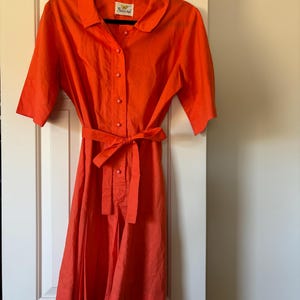 Vintage Flutterbye‎ Red 100% Pima Cotton Ladies Dress Belted Excellent Condition Shirley Long Sleeve Tie Waist Dress - 1950s Style Authentic  main image 3