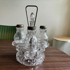 Antique Victorian Glass Cruet Set Salt Pepper Oil and Vinegar Serving Set