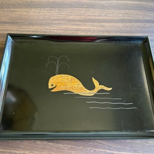 Vintage Couroc of Monterey Whale Tray MCM 1960s Black and Wood