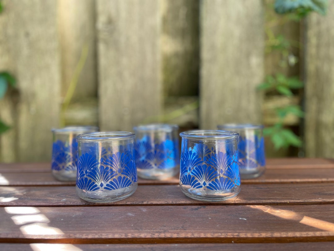 Yoplait Oui Yogurt Glass Jar Set of 5 Vintage Style Blue Fan Etsy
