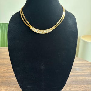 Vintage 1980s-1990s Christian Dior Gold Tone Clear Crystal Choker Necklace
