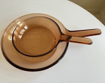 Vintage Pyrex Vision Amber Glass Skillet Retro 1980s Cookware