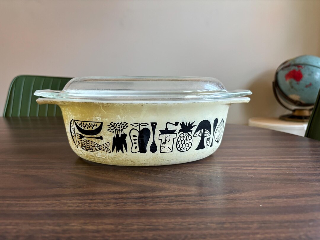 Vintage Pyrex Casserole Dish 043 1 1/2 Quart Mod Kitchen Beige Yellow ...