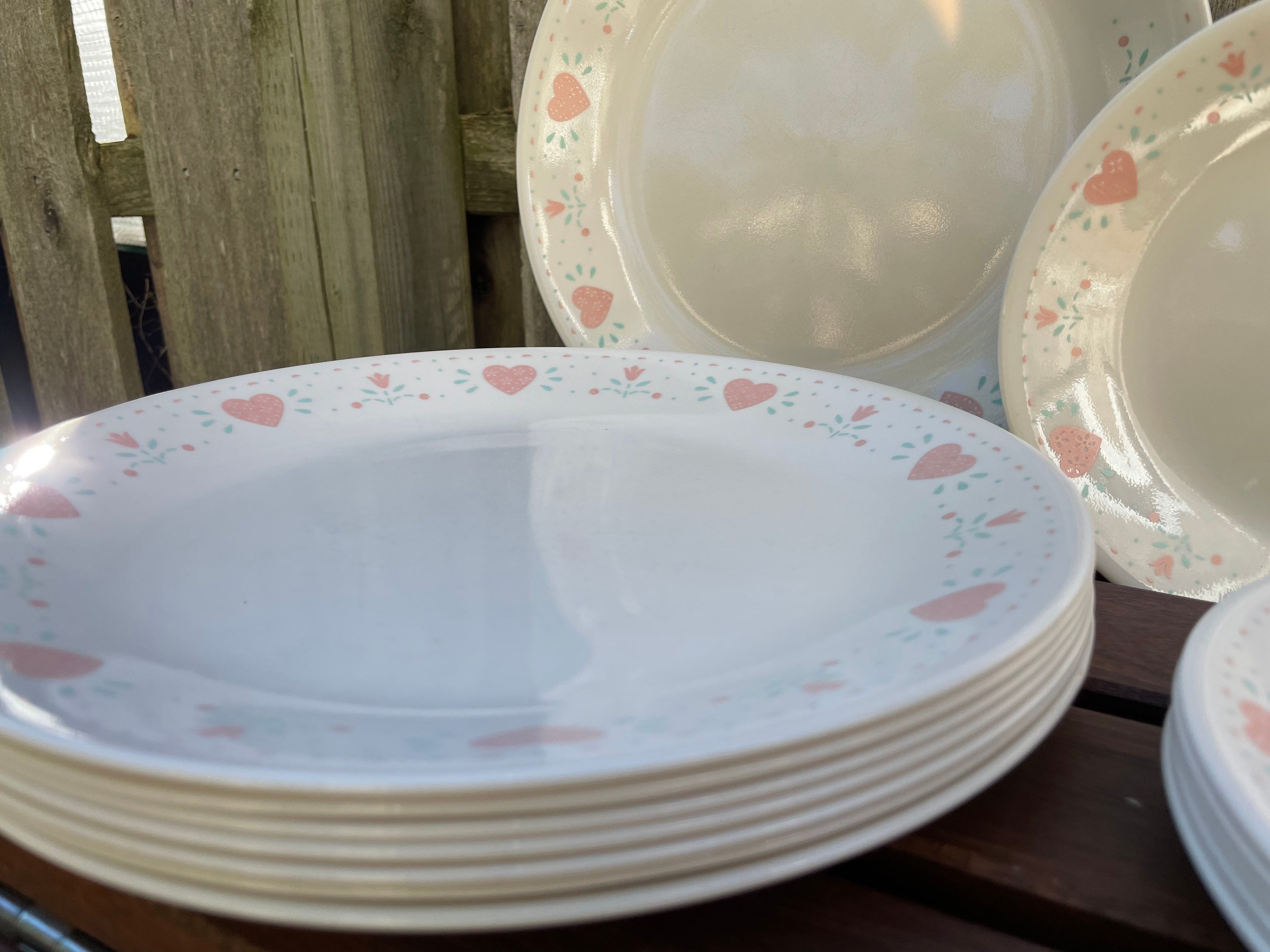 Corelle Pink Pattern Corelle Forever Yours Pink and Green Heart Pattern Vintage 1980’s 1990 ...