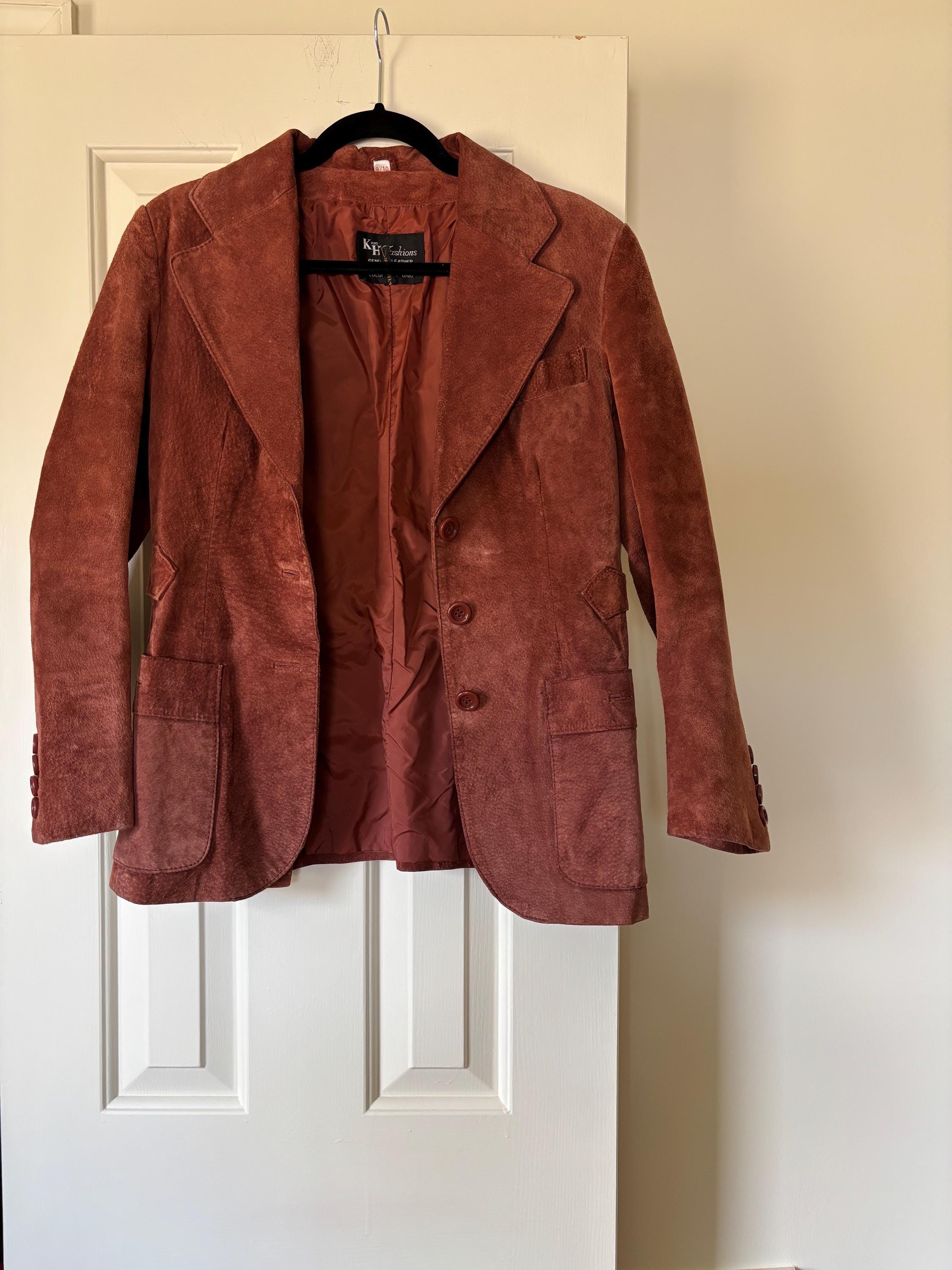 Veste Vintage St. John's Bay Femme Taille 2XL - Cuir Daim Marron - Longueur Midi - Années 90