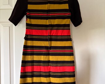 Vintage 1950s 1960s Lane Bryant Dress 100% Wool Mod Retro Stripes Brown  Gold and Orange