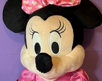 14” Minnie Mouse Pink Dress and Bow with White Hearts Instead of Polka Dots