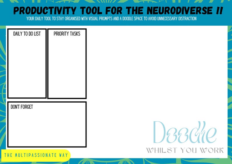 Printable - Daily Work Tool Planner Neurodivergent ADHD Focus and ...