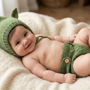 Déguisement de bébé lutin, bonnet à oreilles en coton tricoté et ensemble de couche, accessoire photo pour nouveau-né