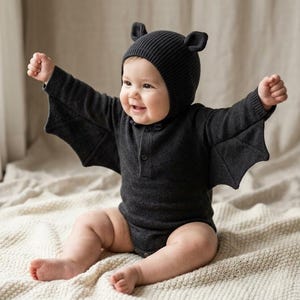 Déguisement de chauve-souris pour bébé 100% coton, ailes et bonnet à oreilles, tenue d'Halloween pour nouveau-né