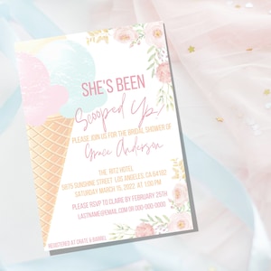 Ice Cream Bridal Shower Invitation, She&#39;s Been Scooped Up Bridal Shower Invitation, Instant Download