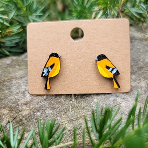Oriole Bird Earring Studs, Hand-Painted Wooden Earrings
