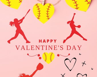 Softball Themed Valentines, Softball Valentine card, Valentines, Valentines for Girls, Printable Valentines, Valentines PNG, Softball